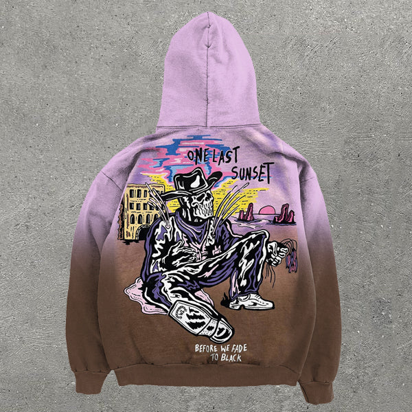 Skull Graphic Gradient Print Long Sleeve Hoodie