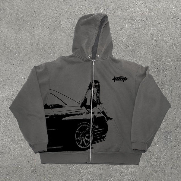 Cartoon Characters And Cars Long Sleeve Hoodie