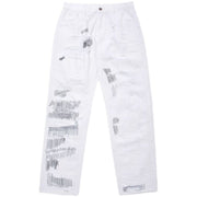 High street hole knife cut jeans men's dark black loose straight black design sense of drape nine-point pants