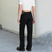 Solid color loose cutout suspender design suit trousers