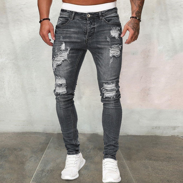 Men's ripped ripped white slim denim trousers fashion pencil pants