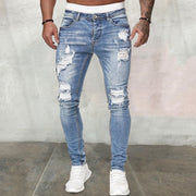 Men's ripped ripped white slim denim trousers fashion pencil pants