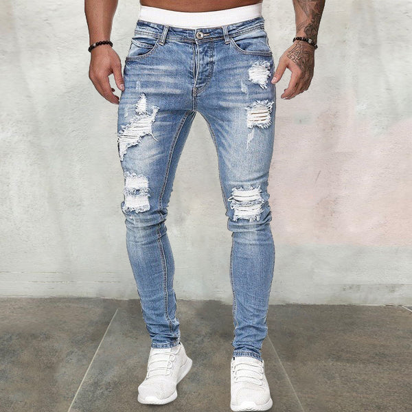 Men's ripped ripped white slim denim trousers fashion pencil pants