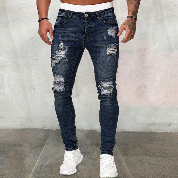 Men's ripped ripped white slim denim trousers fashion pencil pants