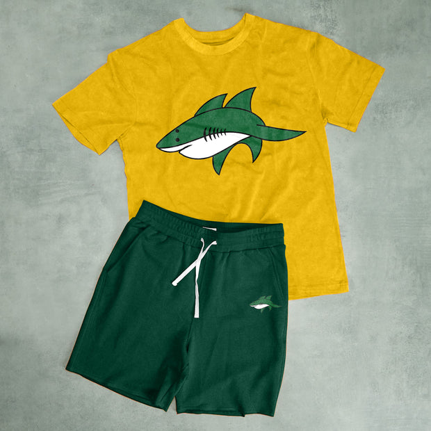 Casual Cartoon Print Fashion Shark Fashion Street Shorts Short Sleeve Suit