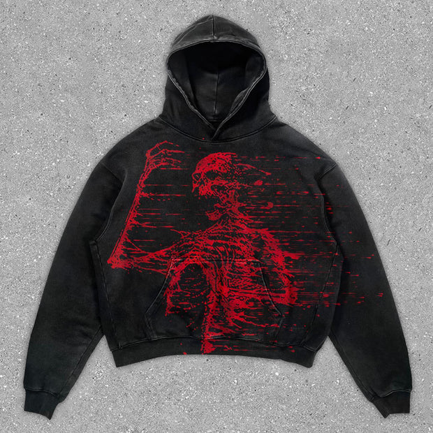 Street Style Sleek Skull Print Long Sleeve Hoodie