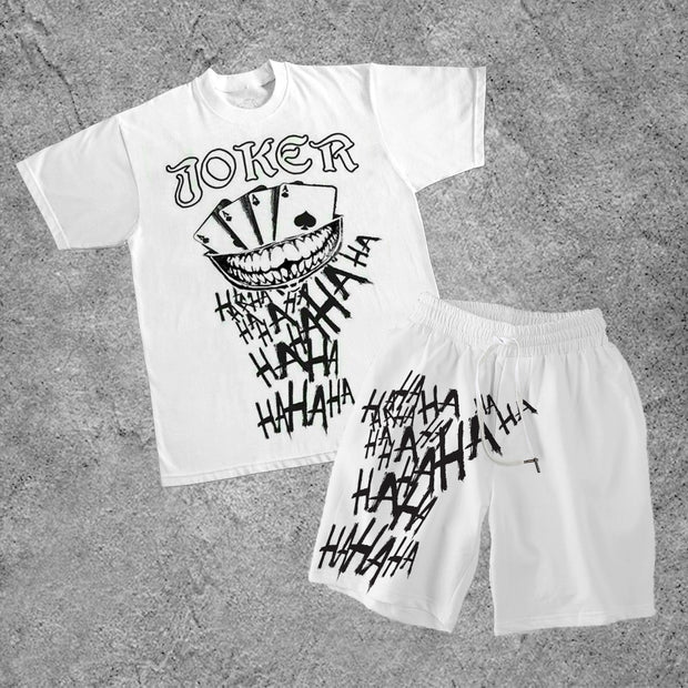Street Personality Joker Print Short Sleeve Suit