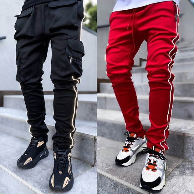 Casual loose straight-leg reflective running training pants