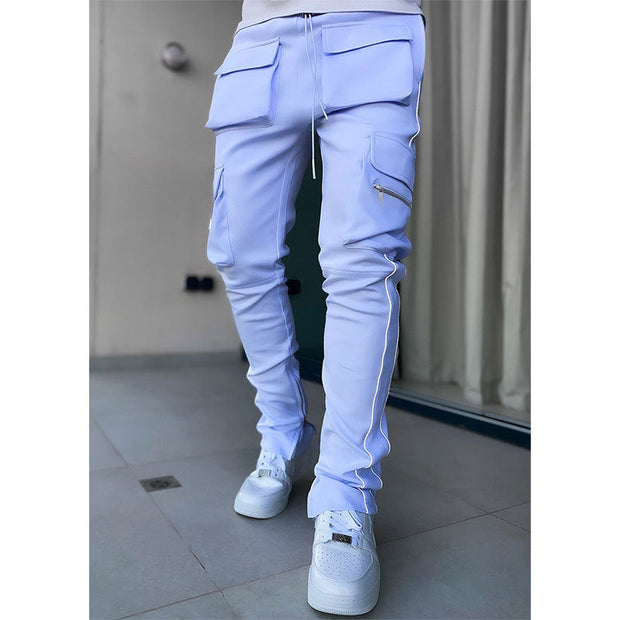 Casual loose straight-leg reflective running training pants