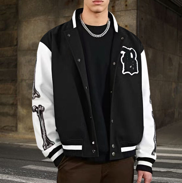 Casual retro bone rugby baseball jacket
