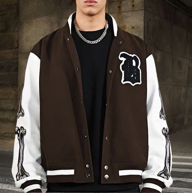 Casual retro bone rugby baseball jacket