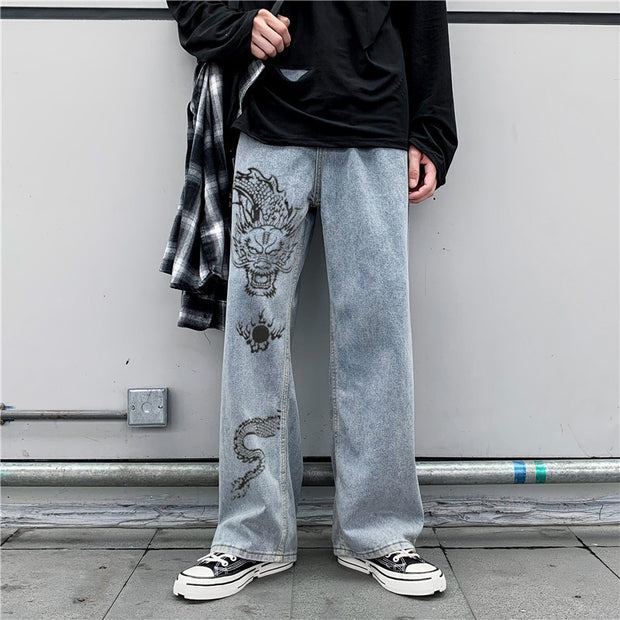 Street fashion print casual loose jeans