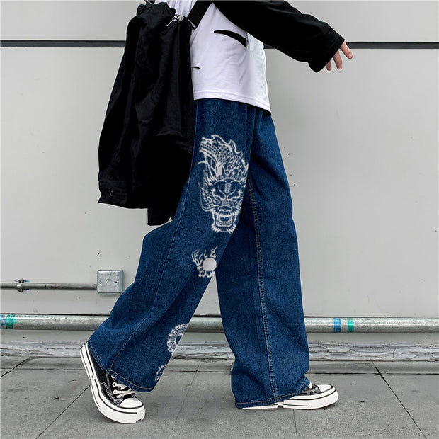 Street fashion print casual loose jeans