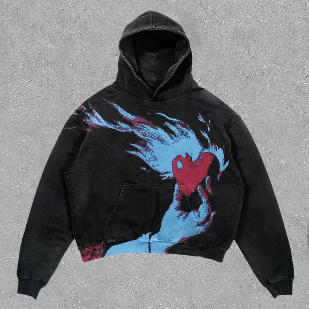Personalized Vintage Heart Print Long Sleeve Hoodie