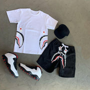 Casual personality printed short-sleeved shorts sports suit