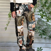 Art pattern fashion street style loose trousers