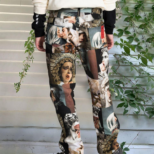 Art pattern fashion street style loose trousers