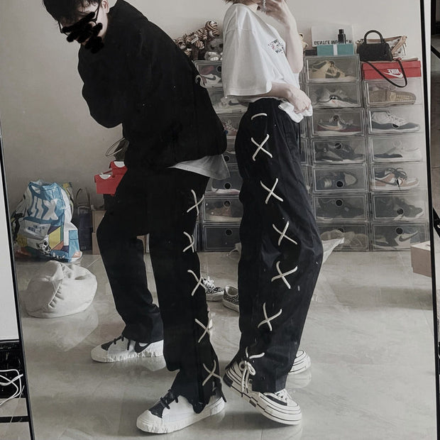 High Street Reflective Bandage Pants High Street Hip Hop Trendy Brand Pants