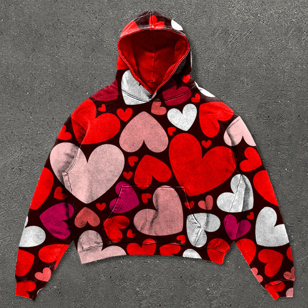 Valentine's Day Heart Print Hoodie