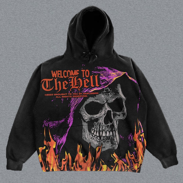 Personality Skull Flame Print Hoodie