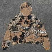 Skull Print Long Sleeve Hoodie