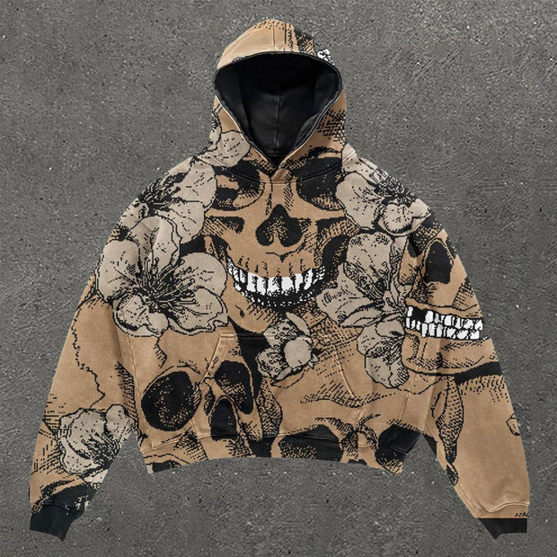 Skull Print Long Sleeve Hoodie