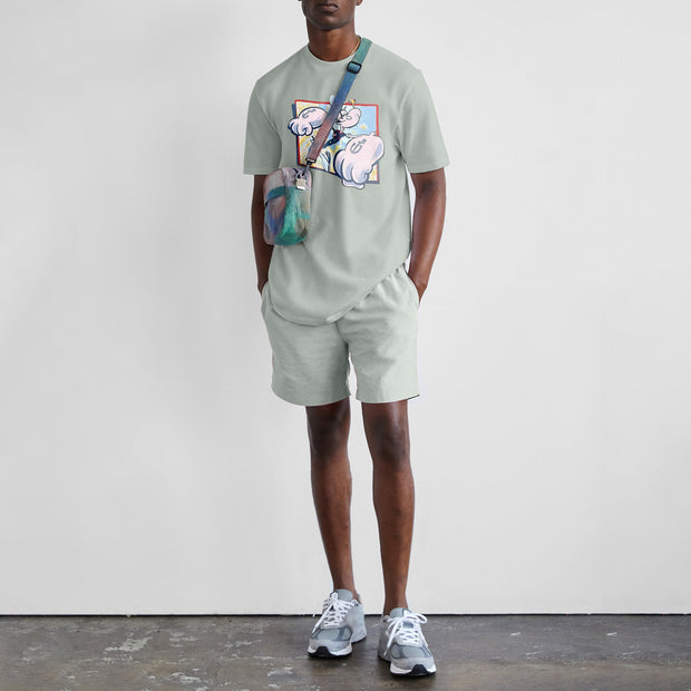 Casual personality printed short sleeve sports suit