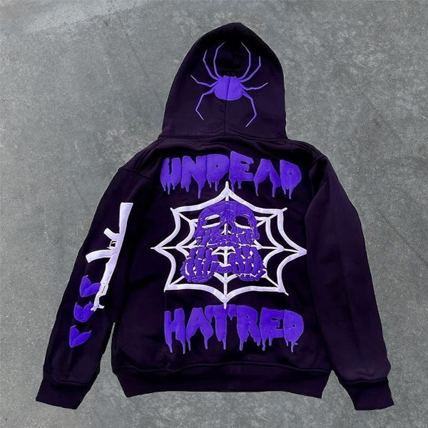 Undead Hatred Print Long Sleeve Zip Hoodie