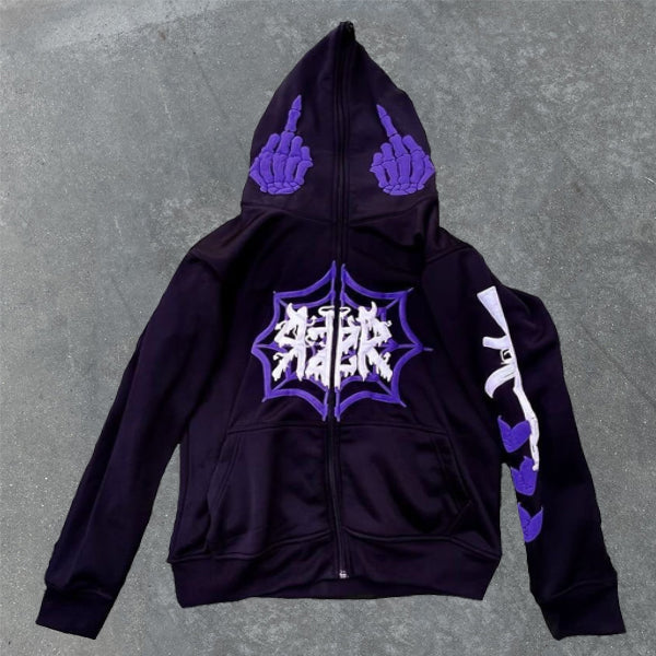 Undead Hatred Print Long Sleeve Zip Hoodie