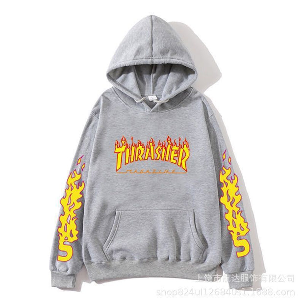 Fashion all-match trend hooded flame hooded sweater men oversize tide brand