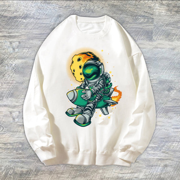 Astronaut print couple style capless round neck loose Korean style thin long-sleeved sweatshirt