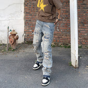 American retro old washed knife cut hole loose micro flared jeans