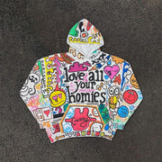 love al your homes print graffiti hoodie