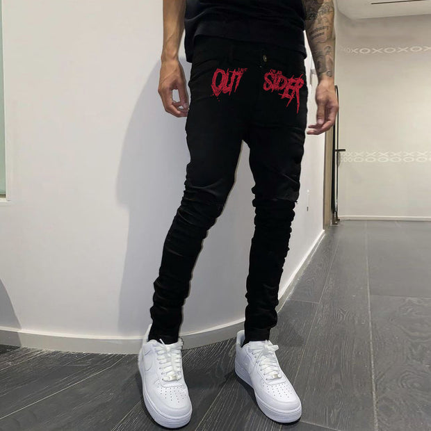 Stylish personality letter print street style trousers