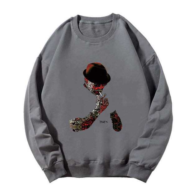 Casual portrait print crew neck long sleeve sweatshirt