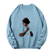 Casual portrait print crew neck long sleeve sweatshirt