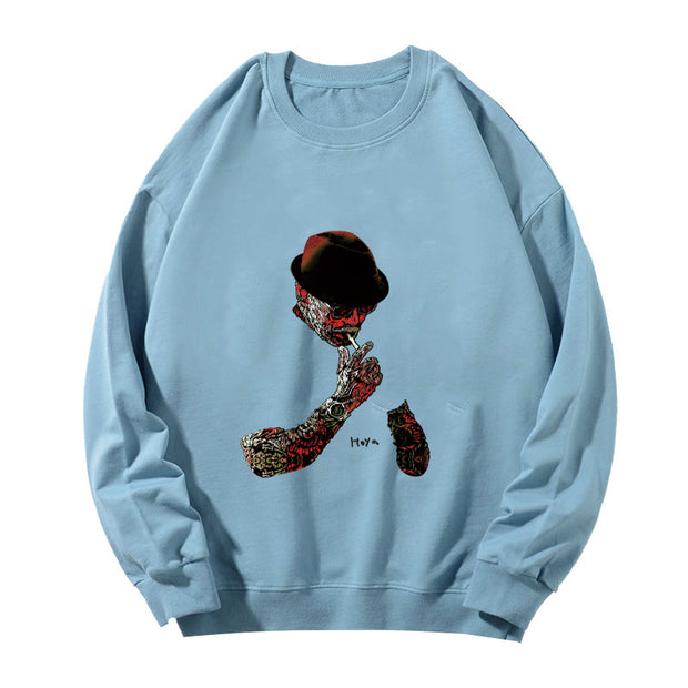 Casual portrait print crew neck long sleeve sweatshirt