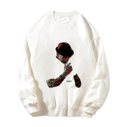 Casual portrait print crew neck long sleeve sweatshirt