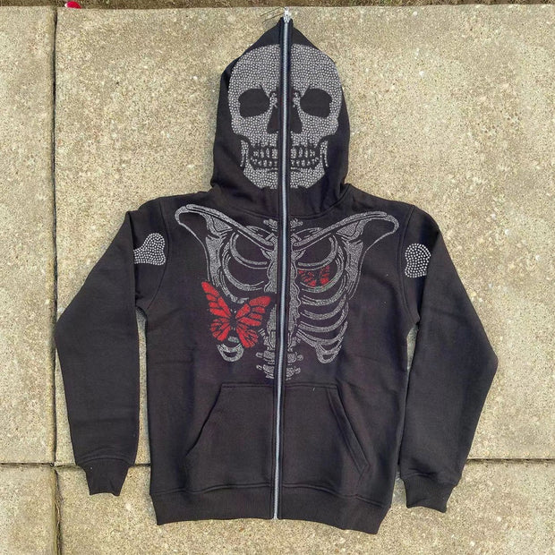 Butterfly skull casual street sports hoodie