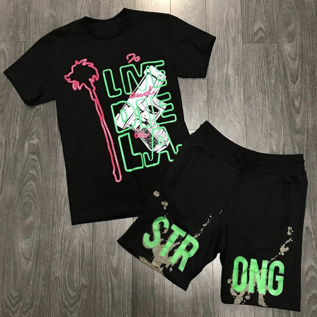 Casual loose personality print sports short sleeve suit