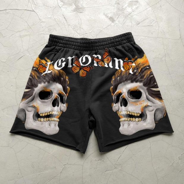 Trendy brand skull print fashion retro sports shorts