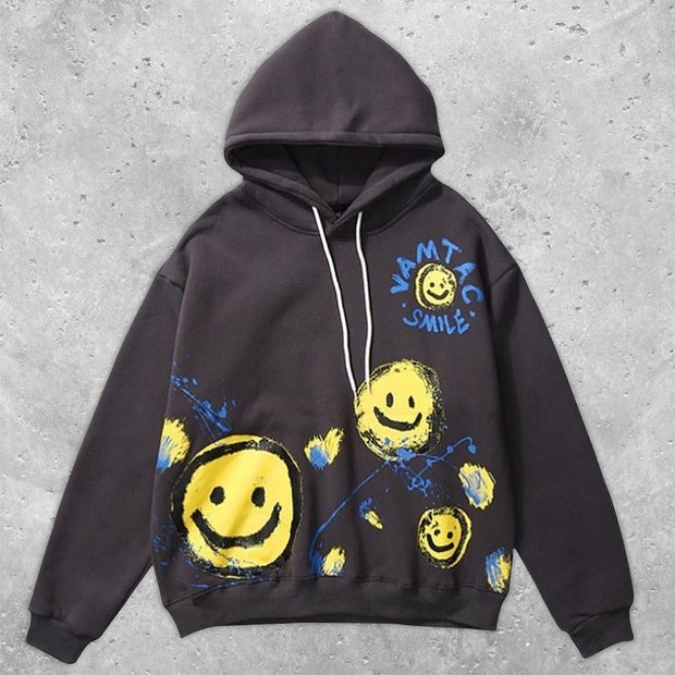 Casual street style long-sleeved smiley print men's sweatshirt