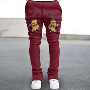 Bear print trendy street straight trousers