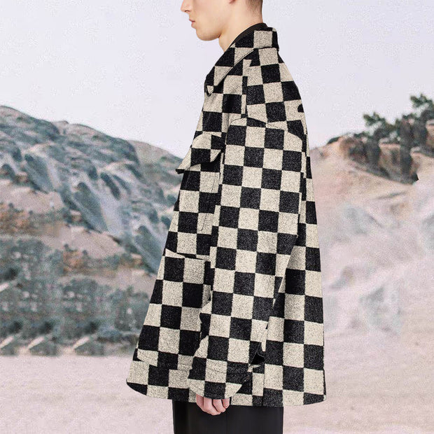 Hip Hop Checkerboard Print Lapel Loose Jacket