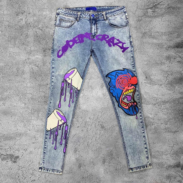 Casual retro graffiti paint jeans