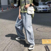 Retro drape wide-leg jeans men's straight loose pants