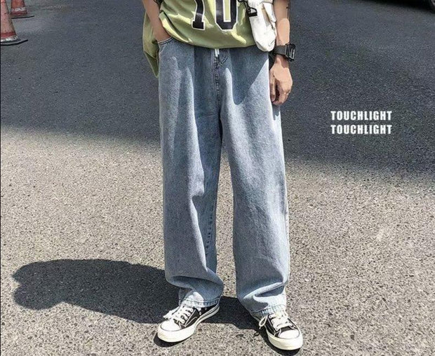 Retro drape wide-leg jeans men's straight loose pants
