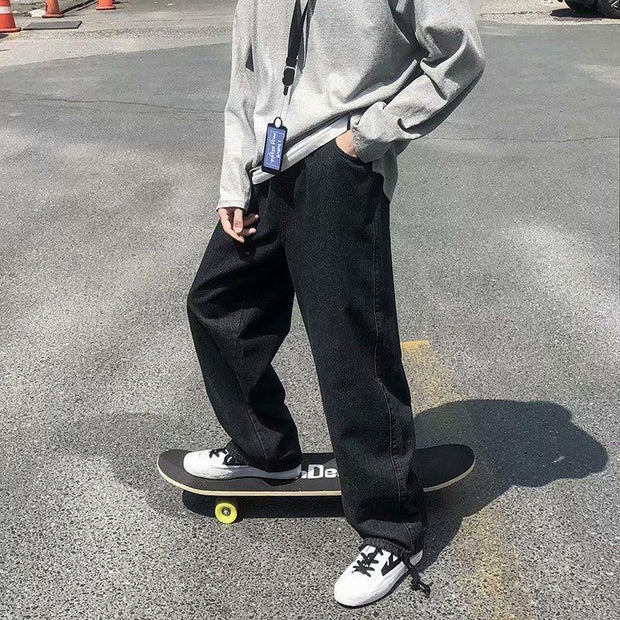 Retro drape wide-leg jeans men's straight loose pants