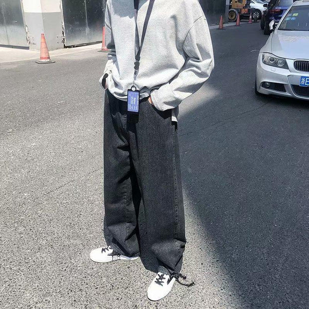 Retro drape wide-leg jeans men's straight loose pants