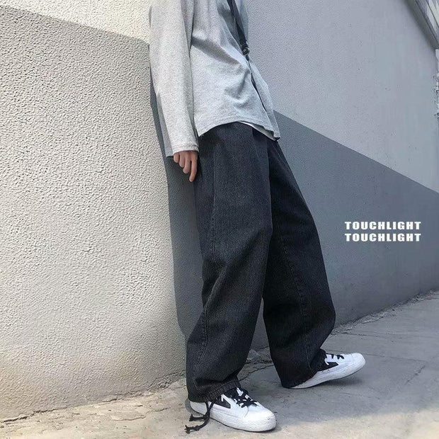 Retro drape wide-leg jeans men's straight loose pants